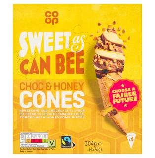 Co-op Choc & Honey Cones 4 x 76g (304g)