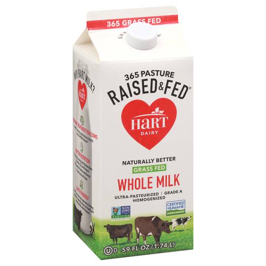 Hart Dairy 365 Pasture Raised & Fed Naturally Better Grass Fed Whole Milk (59 fl oz)