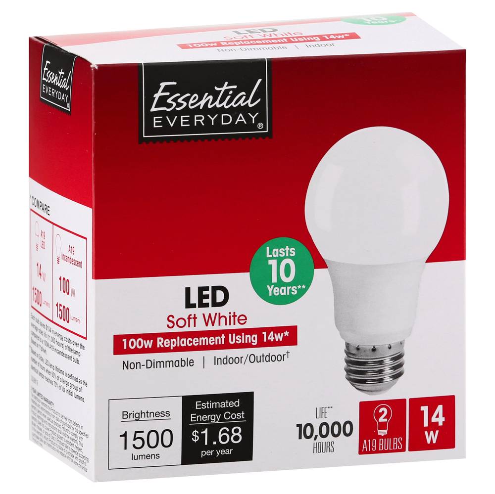 Essential Everyday Led Soft White 14w Light Bulb (2 ct)