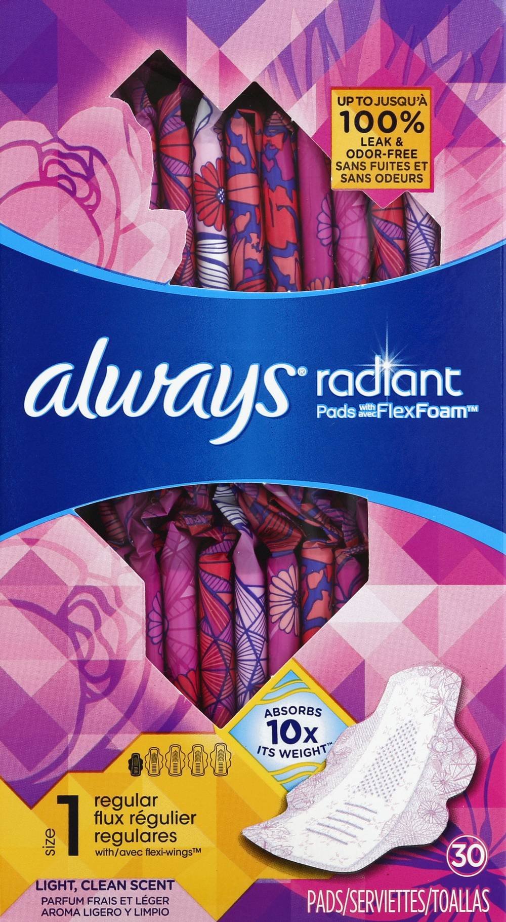 Always Radiant Pads With Flex Foam Flexi-Wings Regular Size 1 (30 x 0.27 oz)