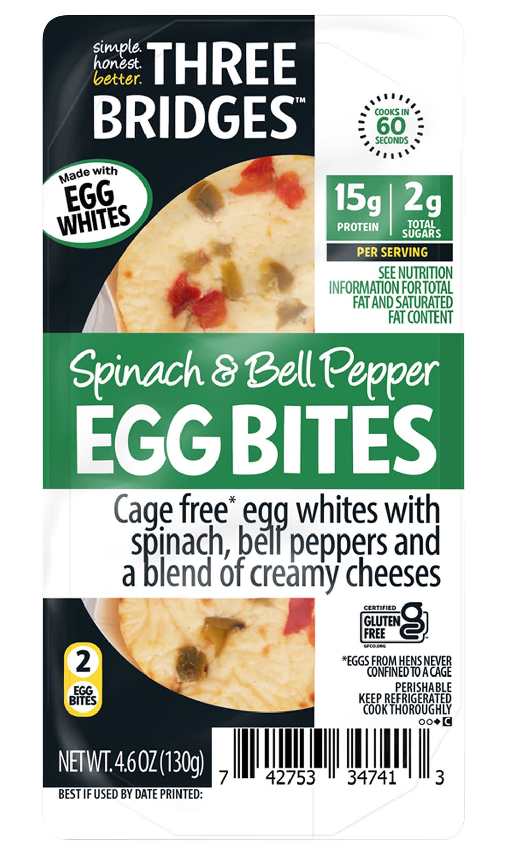 Three Bridges Spinach & Bell Pepper Egg Bites (4.6 oz, 2 ct)