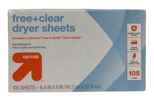 up&up Free and Clear Fabric Softener Dryer Sheets, 6.4x9 in (105 ct)