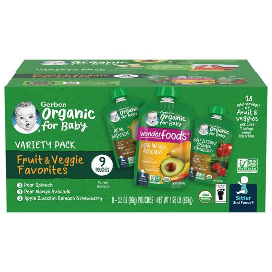 Gerber Organic For Baby Fruit & Veggie Favorites Variety pack (9 ct)
