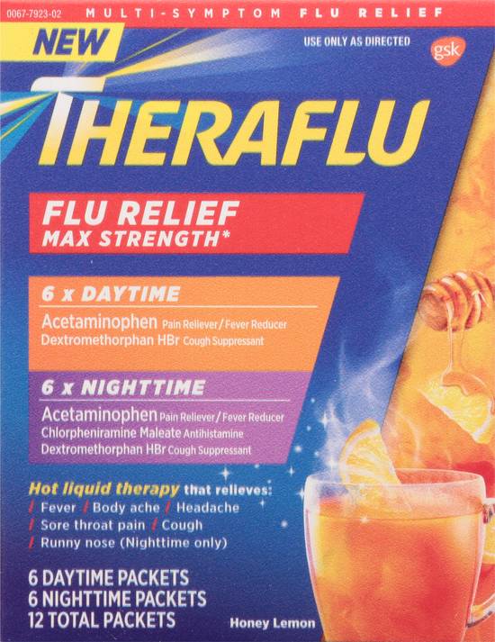 Theraflu Honey Lemon Max Strength Daytime and Nighttime Flu Relief Packets (12 ct)