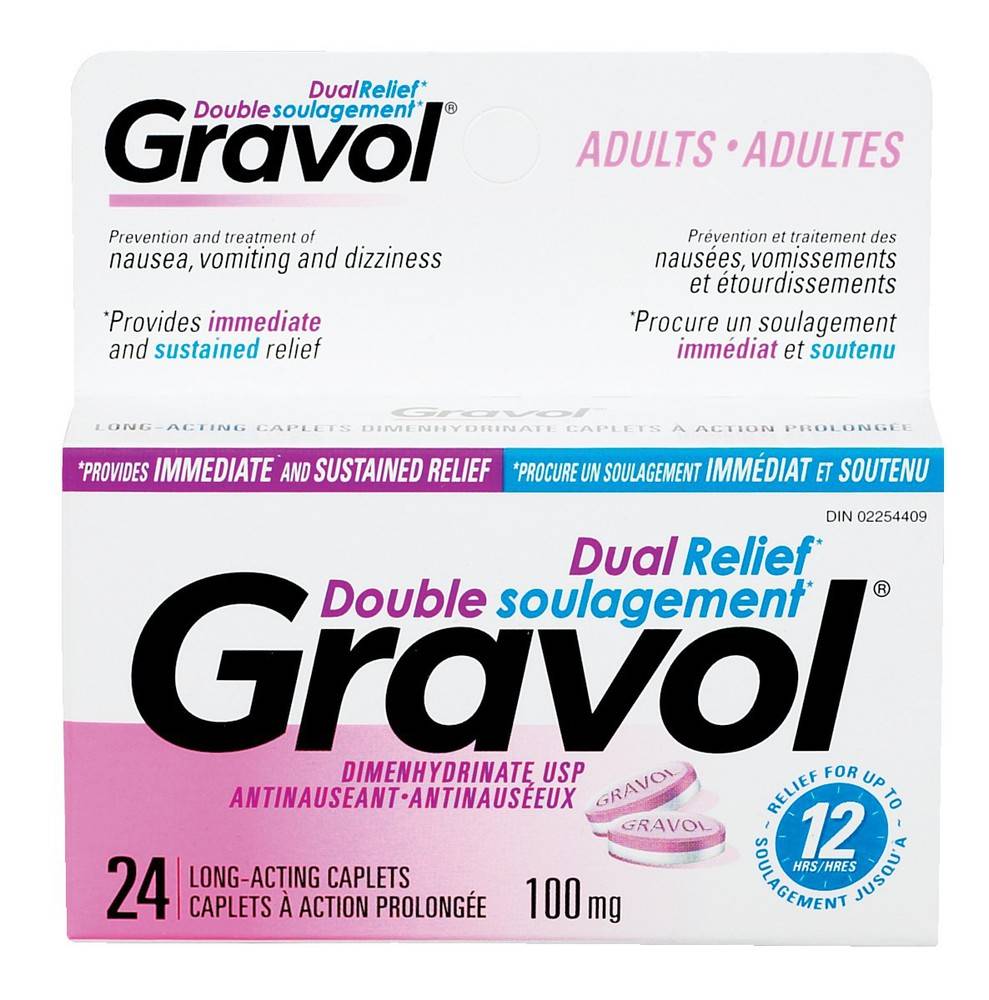 Gravol Long Acting Dual Relief Caplets 100 mg (25 g, 24 ct)