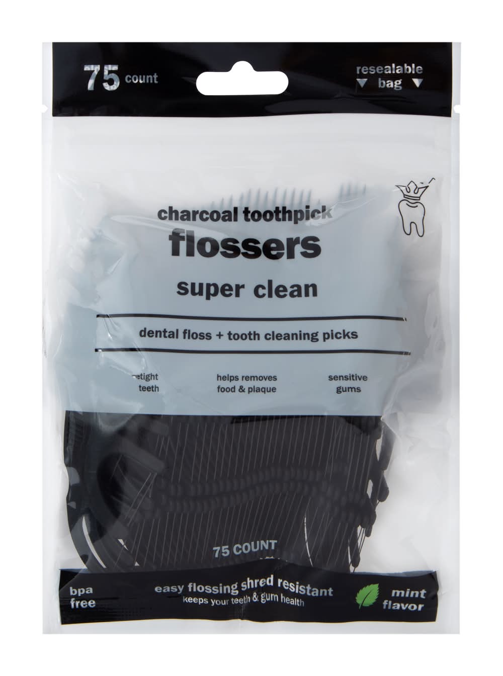 Charcoal Toothpick Flossers 75-Count