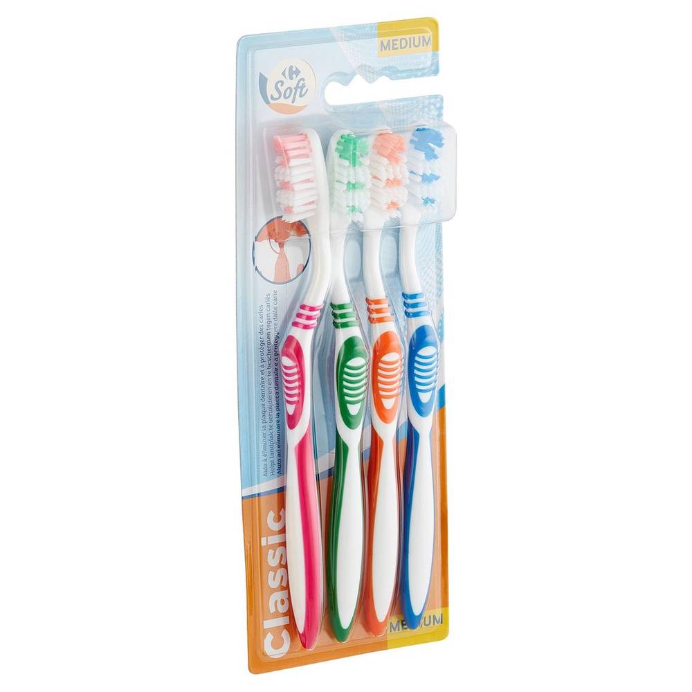 Carrefour Soft Brosses à dents Classique Medium 4 Pièces