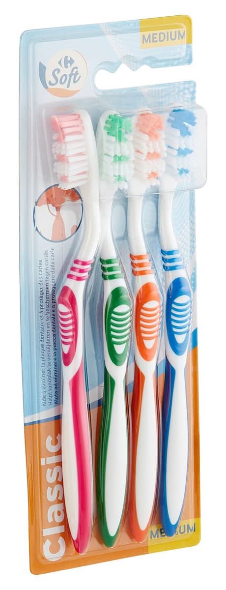 Carrefour Soft Brosses à dents Classique Medium 4 Pièces