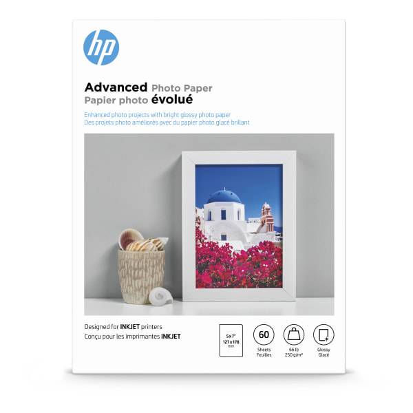 HP Advanced Photo Paper For Inkjet Printers, Glossy, 5" X 7" (q8690a)