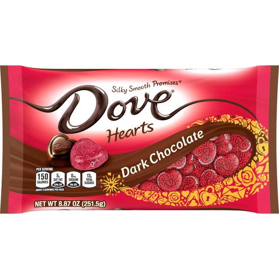 DOVE PROMISES Dark Chocolate Valentines Day Candy Hearts Gift, 8.87 oz Bag
