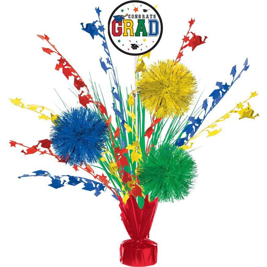 Multicolor Congrats Grad Tinsel Burst Spray Centerpiece, 18in