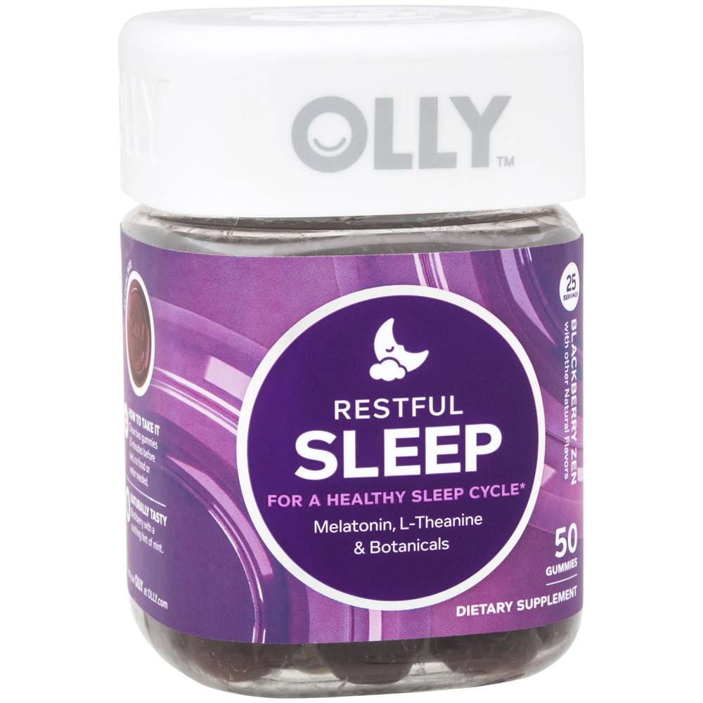 Restful Sleep Gummies With Melatonin, L-Theanine & Botanicals - For A Healthy Sleep Cycle - Blackberry (50 Gummies)