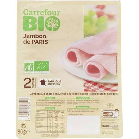 FID - Jambon bio de Paris CARREFOUR BIO - le paquet de 2 tranches - 80g