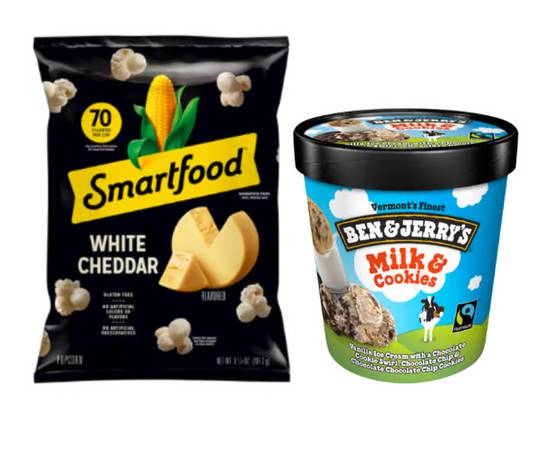 Smartfood White Cheddar Popcorn 6.75oz & Ben & Jerry's Milk & Cookies Ice Cream 16oz