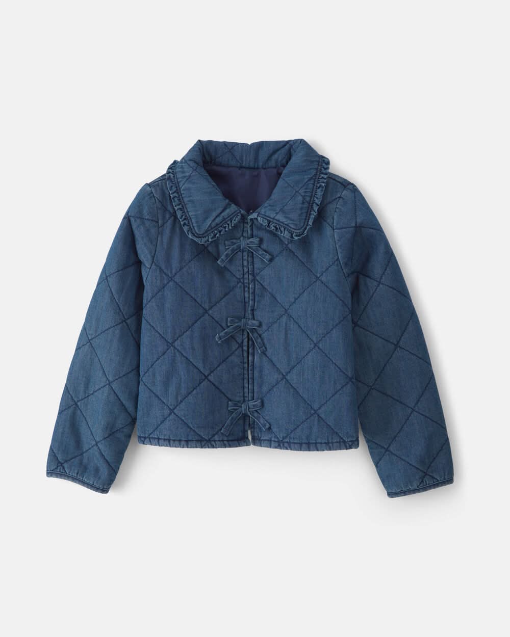 Girls Quilted Denim Jacket - Medium Wash - 5