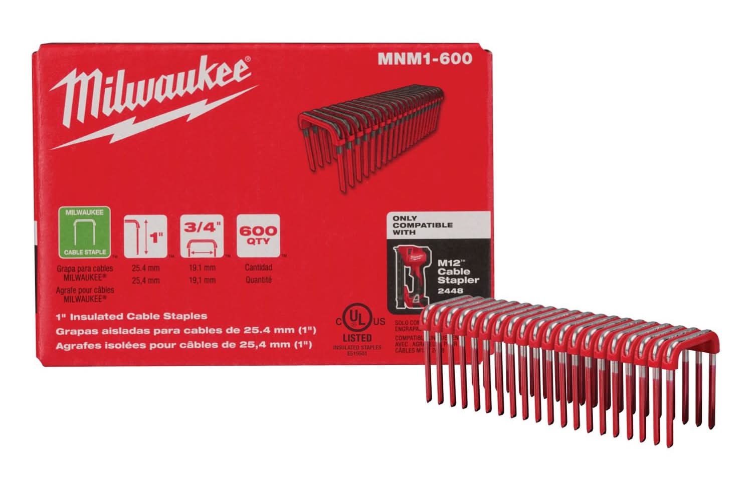 Milwaukee 3/4 In. W X 1 In. L Insulated Crown Cable Staples 600 Pk