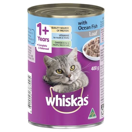 Whiskas 1+ Years Wet Cat Food Ocean Fish Loaf Can 400g