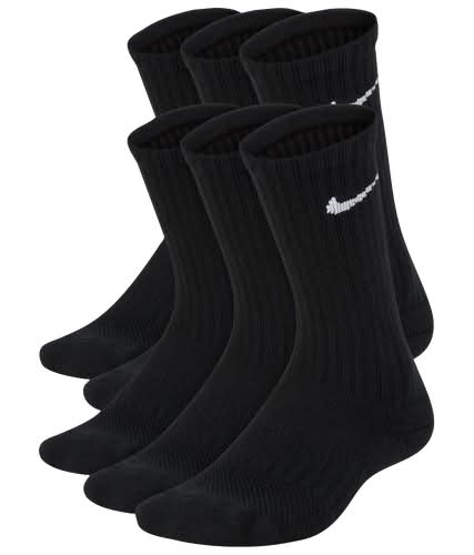 Nike Kids 6 Pack Cushioned Crew Socks - Boys' Grade School Black/White Size M