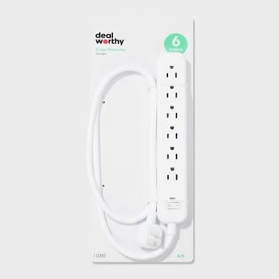 Dealworthy 6-Outlet Surge Protector With Extension Cord, 4 ft