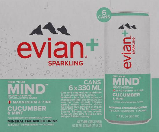 Evian Free Your Mind + Sparkling Cucumber & Mint (6 x 11.2 fl oz)