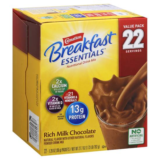 Carnation Breakfast Essentials Rich Milk Chocolate Drink Mix (22ct, 1.3 oz)