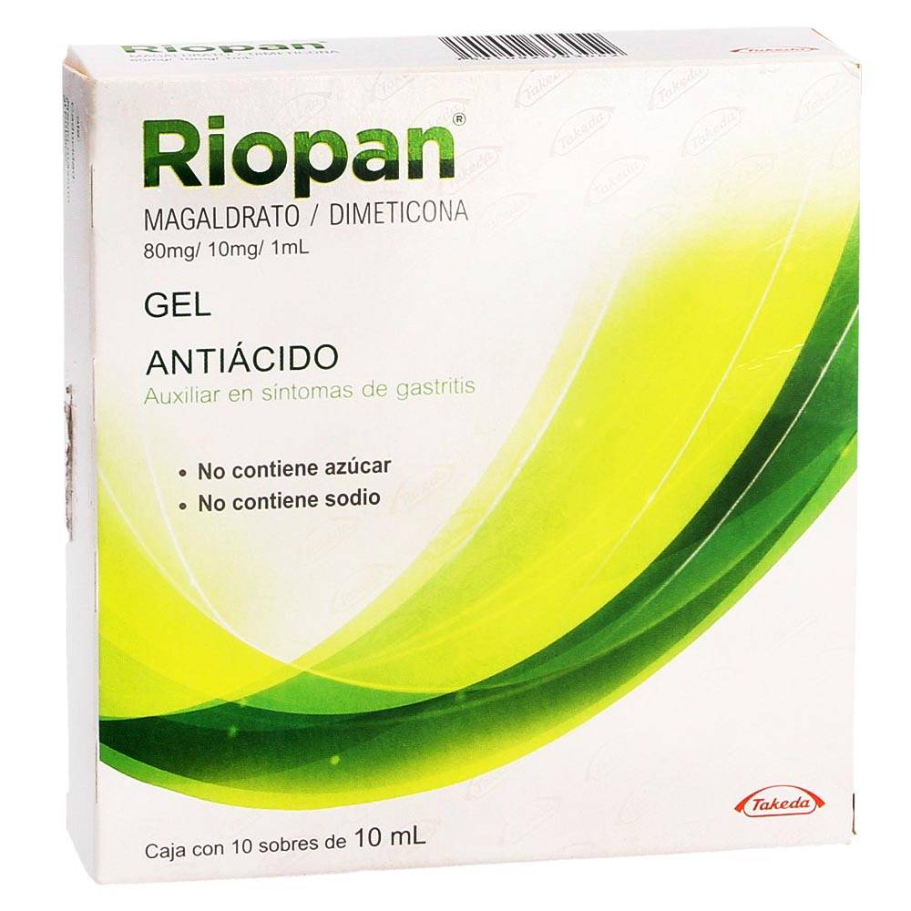 Takeda riopan gel antiácido 80 mg / 10 mg / 1ml (10 un)