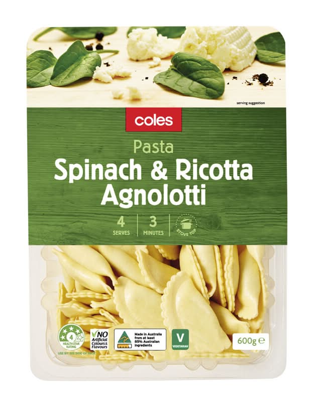 Coles Spinach & Ricotta Agnolotti Pasta (600g)