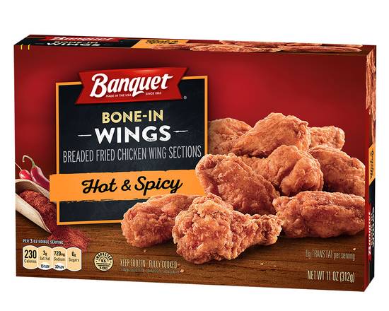 Banquet Frozen Bone-In Chicken Wings Hot & Spicy, 11 Oz