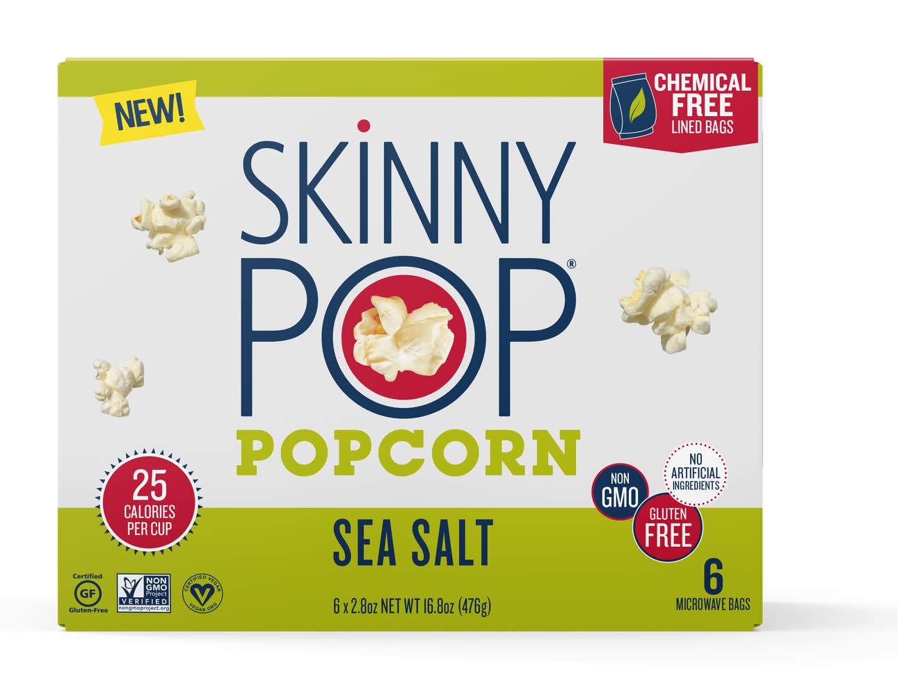 SkinnyPop Microwave Bags Popcorn, Sea Salt (6 x 2.8 oz)