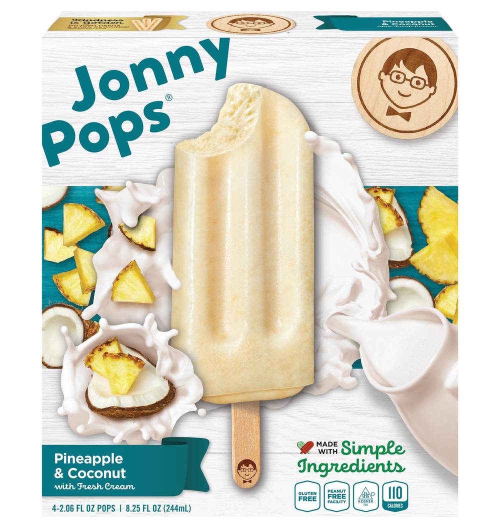JonnyPops Fresh Ice-Cream Pops, Pineapple - Coconut (8.25 fl oz, 4 ct)
