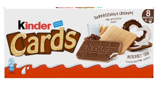 Kinder Cards Incredibly Thin Cocoa and Milk Wafers Biscuits (8 pack)