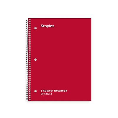 Staples® 3-Subject Subject Notebooks, 8 x 10.5, Wide Ruled, 150 Sheets, Assorted Colors  (14574M)