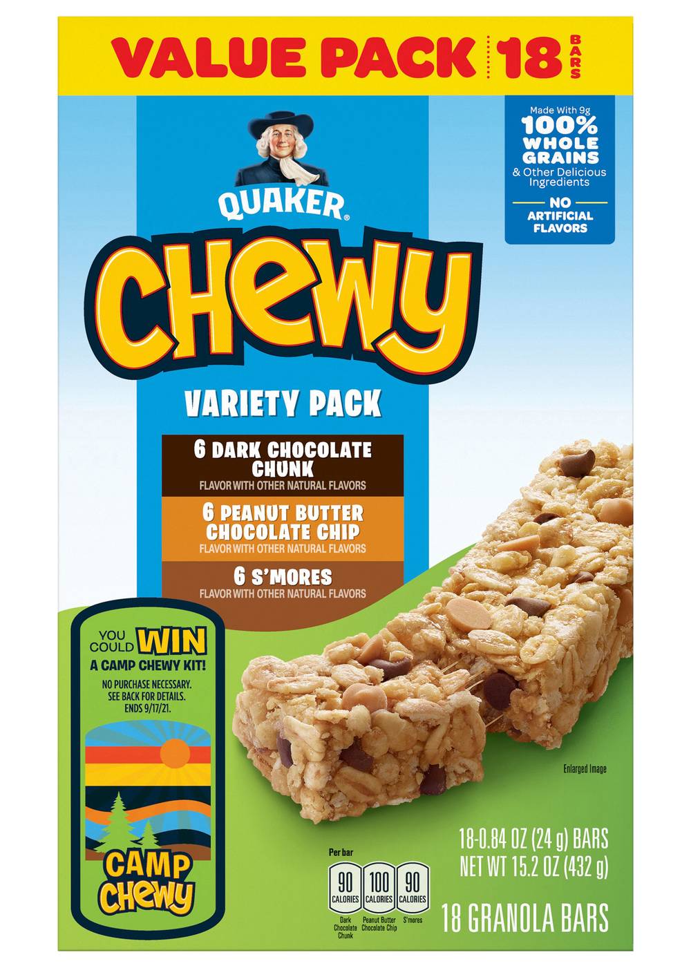 Quaker Chewy Oats Granola Bars Variety pack, Assorted (0.84 oz, 18 ct)