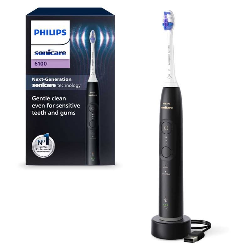 Philips Sonicare Series 6100 Rechargeable Electric Toothbrush, Black, Hx7401/01