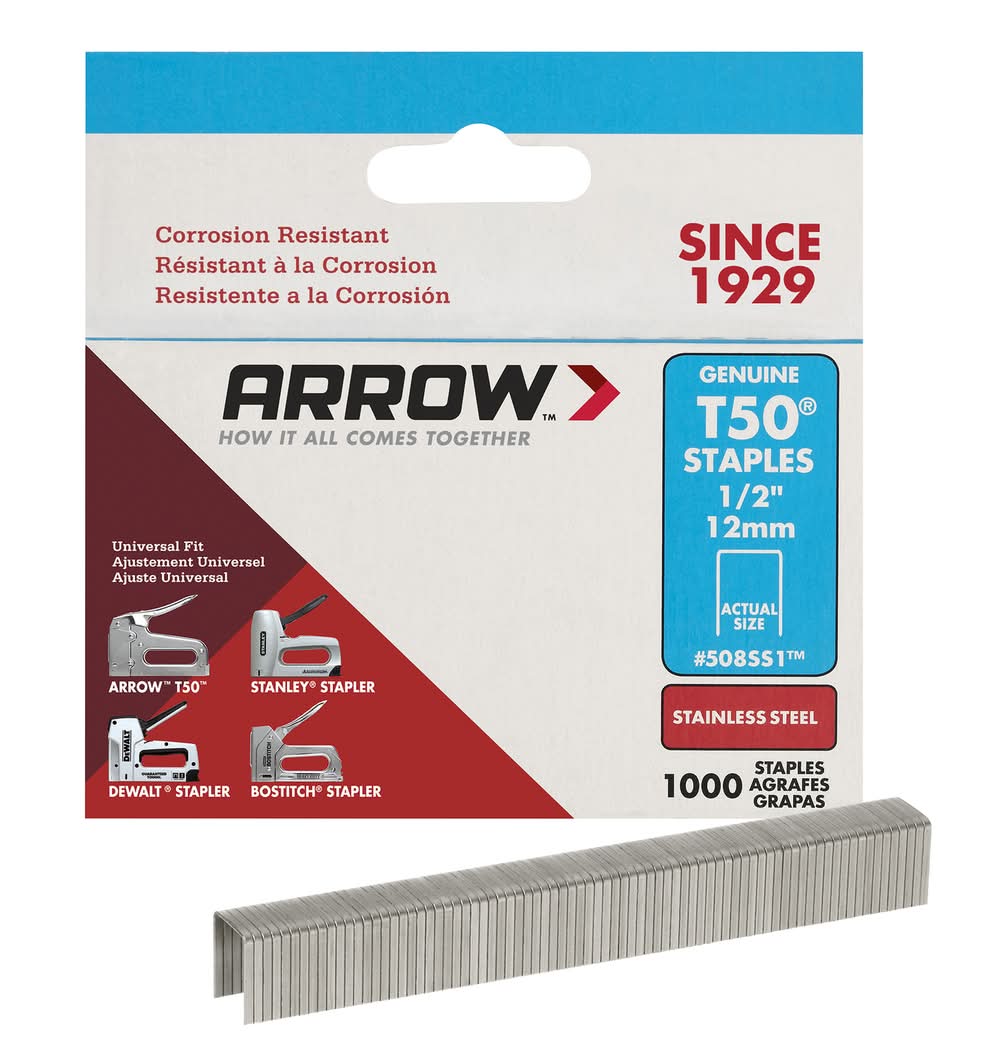 Arrow T50 3/8 In. W X 1/2 In. L 18 Ga. Flat Crown Heavy Duty Staples 1000 Pk