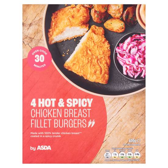 Asda 4 Hot & Spicy Chicken Breast Fillet Burgers 400g