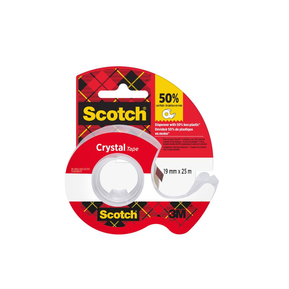 Scotch - Ruban adhésif avec dévidoir crystal, rouleau de 19mm x 25m