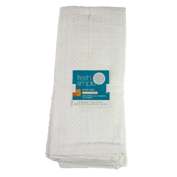Fresh & Simple Kitchen Towel, White, 5 Pack