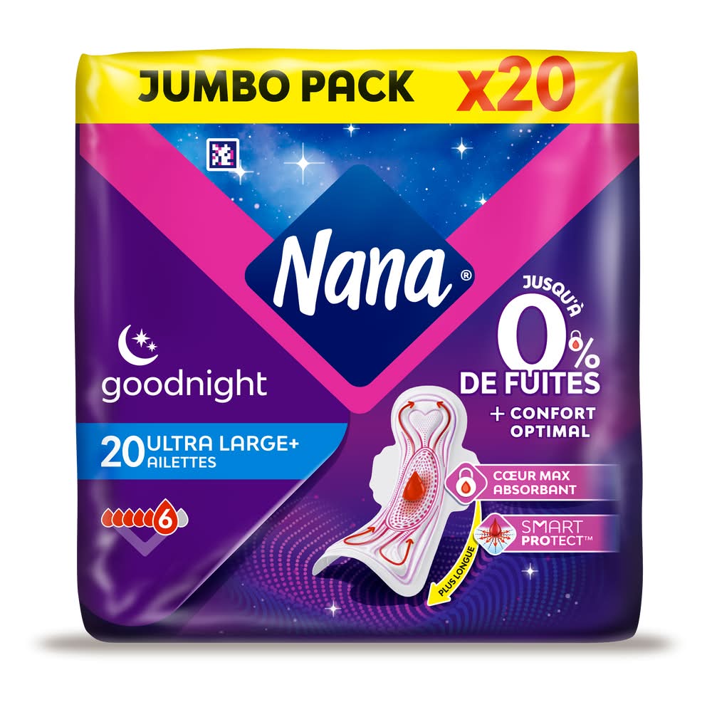 Nana - Serviettes hygiéniques ultra goodnight avec ailettes (20)