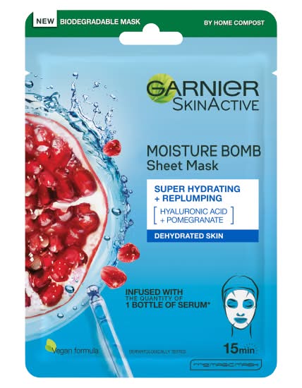 Garnier Pomegranate, Moisture Bomb Hydrating Sheet Mask For Dehydrated Skin (28g)