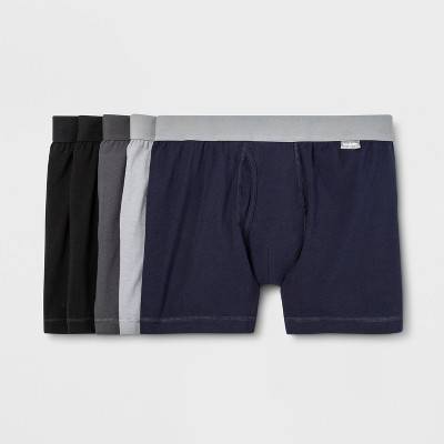 Goodfellow & Co. Cotton Spandex Blend Mid Rise Jersey Fabric Boxer Briefs, Men, L, Black-Gray-Navy (5 pack)