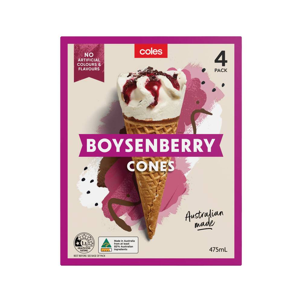 Coles Boysenberry Ice Cream Cones 475ml