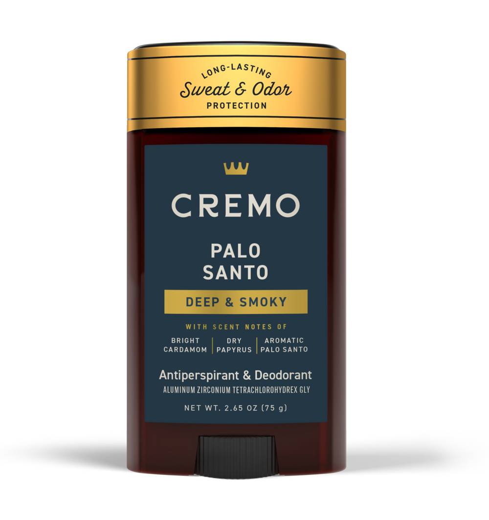 Cremo Sweat & Odor Protection Antiperspirant and Deodorant 48 Hour, Palo Santo, Men (2.65 oz)
