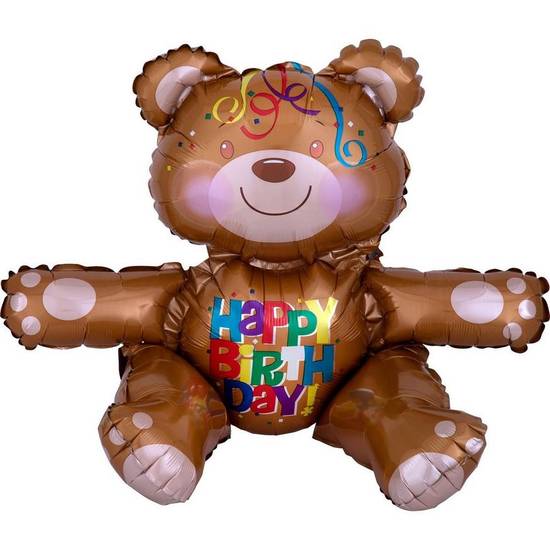 Uninflated Air-Filled Sitting Birthday Bear Balloon, 15in