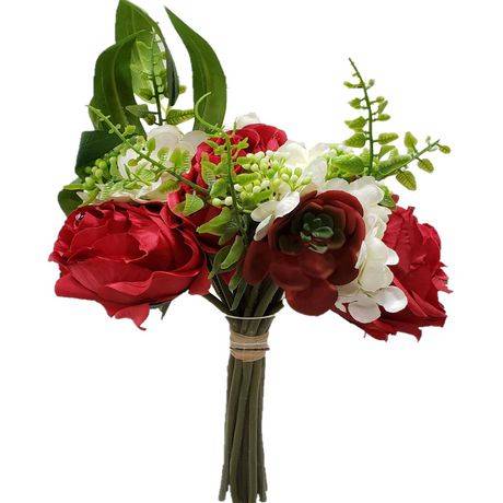 Design Images Artificial Rose & Hydrangea Bouquet White/Red (100 g)