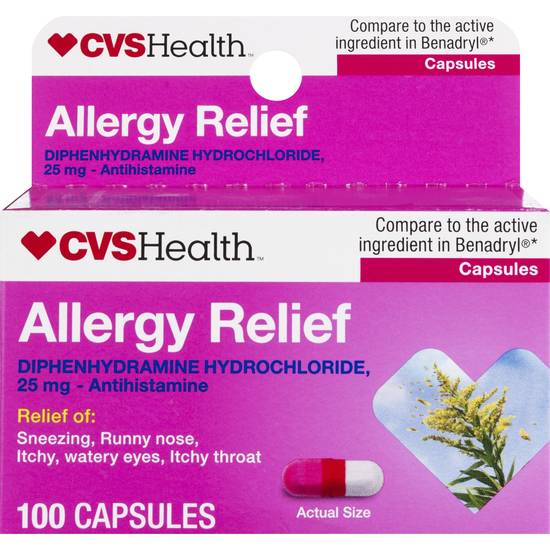 CVS Health Allergy Relief Diphenhydramine Capsules, 100 CT