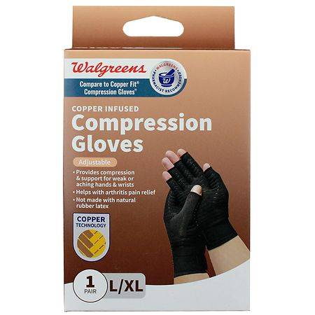 Walgreens Copper Infused Compression Gloves, L/XL