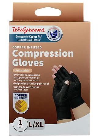 Walgreens Copper Infused Compression Gloves, L-XL, Black