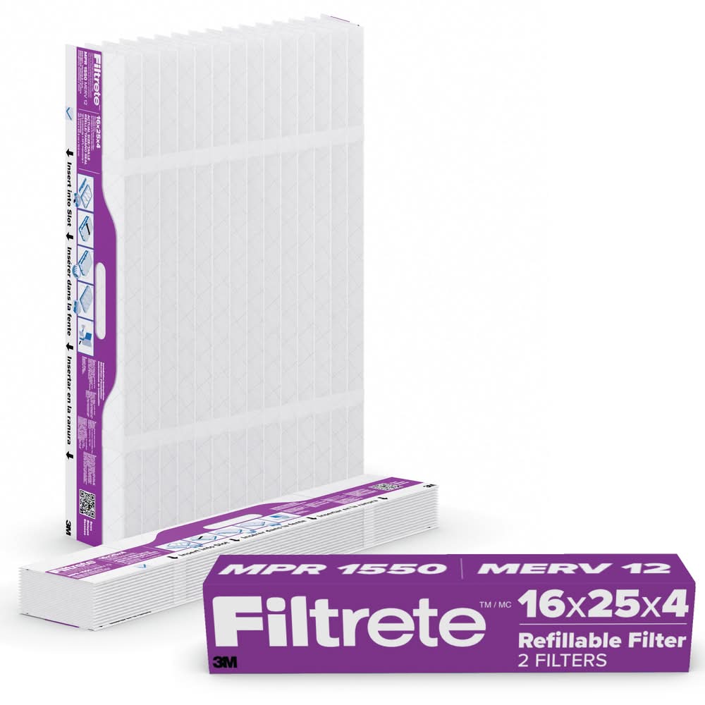 Filtrete 16 x 25 x 4 MERV 12 1550 MPR Allergen, Bacteria and Virus Refillable Air Filter 2 -Pack