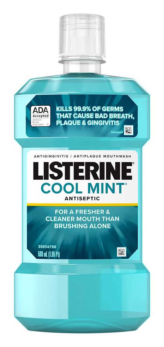 Listerine Bad Breath and Plaque Antiseptic Mouthwash, Cool Mint (500 ml)